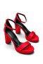 Red Satin Platform Thick Heeled Bridal Shoes – Stylish Evening Dress Wedding Sandals with Ankle Strap