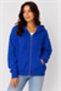 Navy Blue Cotton Blend Hooded Collar Long Sleeve Zipper Detailed Sweatshirt with Pockets