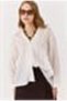 Ecru Sim Gold Striped Long Sleeve Buttoned Standard Form Woven Fabric Shirt Collar Shirt - 3