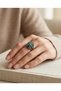 Bronze Women Ring Authentic Copper Jewelry Mini Turquoise Stone Prism Flower Adjustable Vintage