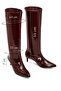 Women's Burgundy Short Thin Heeled Patent Leather Boots Wf550003Sr - 4
