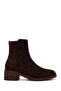 Women's Brown Zippered Thick Heeled Suede Leather Boots Wf220008Ds