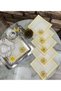 Square Double Row Colorful Embroidered Stain-Resistant Fabric Presentation Napkin with Lotus Flower Brooch, Cocktail Napkin, Coffee Side Napkin, Coaster 6 Pieces - 2