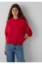Women's Red Hooded Basic Sweatshirt Red Sweatshirt - 2