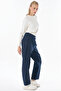 High Waist Trousers with Stitching Detail in Navy Blue - 5