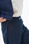 High Waist Trousers with Stitching Detail in Navy Blue - 6