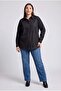 Stone Detailed Plus Size Denim Shirt Black - 3