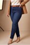 Pocket and Leg Stone Detailed Ankle Length Large Size Trousers Navy Blue - 3