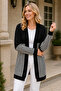 Women's Long Sleeve Unlined Striped Patterned Comfortable Fit Elegant Stylish Black Knitwear Cardigan - 2