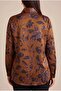 Collar Scarf Detailed Viscose Inside and Satin Outside Large Size Patterned Shirt Coffee - 5