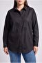 Stone Detailed Plus Size Denim Shirt Black