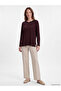 Two Mt Shop Quality Lcw Grace Burgundy Leopard Standard & Regular Long Sleeve Women's T-Shirt - 2