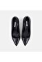 Women's Black Pointed Toe Metal Heeled Leather Stiletto - 6