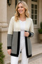 Women's Long Sleeve Unlined Stripe Patterned Comfortable Fit Elegant Stylish Black and White Knitwear Cardigan - 5