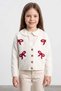 Ribbon Embroidered V-Neck Girls' Knitwear Cardigan - 2