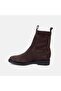 Women's Dark Brown Stretch Ankle Detailed Suede Leather Boots - 3
