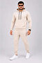 Men's Two-Thread Hooded Kangaroo Pocket Sweatshirt Jogger Pants Top and Bottom Tracksuit Set - Beige - 4