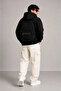 Men's 3 Thread Yarn Hooded Sweatshirt with Full Zipper and Back Pocket Detail - Black - 4