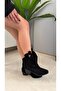 Women's Nioverra Black Suede 5 cm Heeled Western Boots - 3