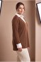 Shirt Collar Trimmed Plus Size Blouse Brown - 4