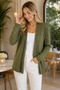 Women's Long Sleeve Open Front Openwork Knit Patterned Comfortable Fit Stylish Daily Khaki Knitwear Cardigan - 2