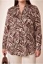 Accessory Detailed Viscose Inside and Satin Outside Plus Size Blouse Brown