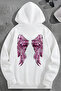 Unisex 3 Thread Cotton White Pairofwing Print Loose Fit Sweatshirt Hoodie