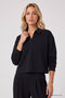 Black Polo Collar Comfortable Fit Wide Leg Women's Tracksuit Set - 95358 - 4