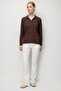 Women's Polo Collar Knitwear Blouse with Buttons on Front and Sleeves, Brown - 2