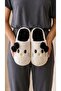 Women's Black Hello Motif Furry House Slippers 3 cm Byndti̇mjhk01