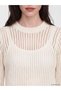 Nevavm Lcw Modest Ecru Oval Collar Openwork Women's Knitwear Sweater with a Difference - 3