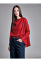 Özmarka New Season Red Draped Collar Gathered Blouse