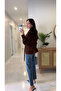 Golle Kahve Reklan Sleeve Suede Belted Jacket - 3