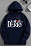 Unisex 3 Thread Cotton Navy Blue Welcometoderry Print Loose Fit Sweatshirt Hoodie