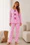 Reported Viscose Bow Detailed Overlocked Round Neck Long Sleeve Patterned Pajama Set - 2