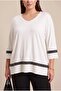 Sleeve and Skirt Stone Detailed Plus Size Round Neck Viscose Combed Cotton Blouse Ecru