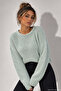Women's Blue Soft Touch Knit Sweater with Back Buttons - 3