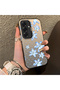 Samsung Galaxy S25 Compatible Acrylic Hard Back Panel Silicone Edged Blue Flower Printed Phone Case - 2