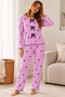 Reported Viscose Bow Detailed Overlocked Round Neck Long Sleeve Patterned Pajama Set - 2