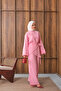 Women's Asymmetrical Cut Front Striped Suit with Scarf in Pink - 4