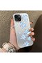 iPhone 15 Compatible Acrylic Hard Back Panel with Silicone Edges Blue Flower Printed Phone Case - 3