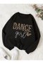 Girl's Leopard Dance Girl Printed Crew Neck Black Sweatshirt