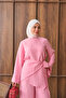 Women's Asymmetrical Cut Front Striped Suit with Scarf in Pink - 3