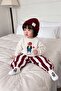 Hip Hop Teddy Bear Printed Striped Boys' 4-Piece Seasonal Set - Claret Red