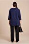 Sleeve and Skirt with Stone Detail, Large Size, Round Viscose Combed Cotton Blouse, Navy Blue - 5