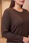 Stone Detailed Plus Size Knitwear Blouse Brown - 2