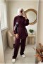 Women's Hijab Two-Piece Set Zippered Drawstring Tunic with Stripe Detail and Wide-Leg Pants Set - 3