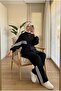 Women's Hijab Two-Piece Set Zippered Drawstring Tunic with Stripe Detail and Wide-Leg Pants Set