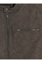 Beige Regular Fit High Collar Suede Coat - 3