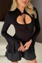Window Cutout Tie Detail Long Sleeve Blouse - Black